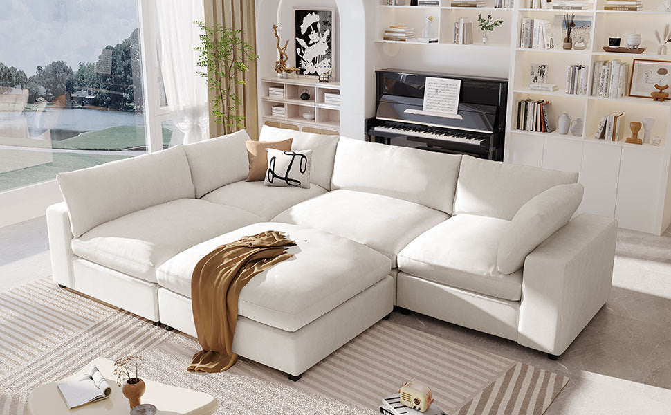 Cloud Couch Sectional, Large Modular Sofa with Ottoman, Beige