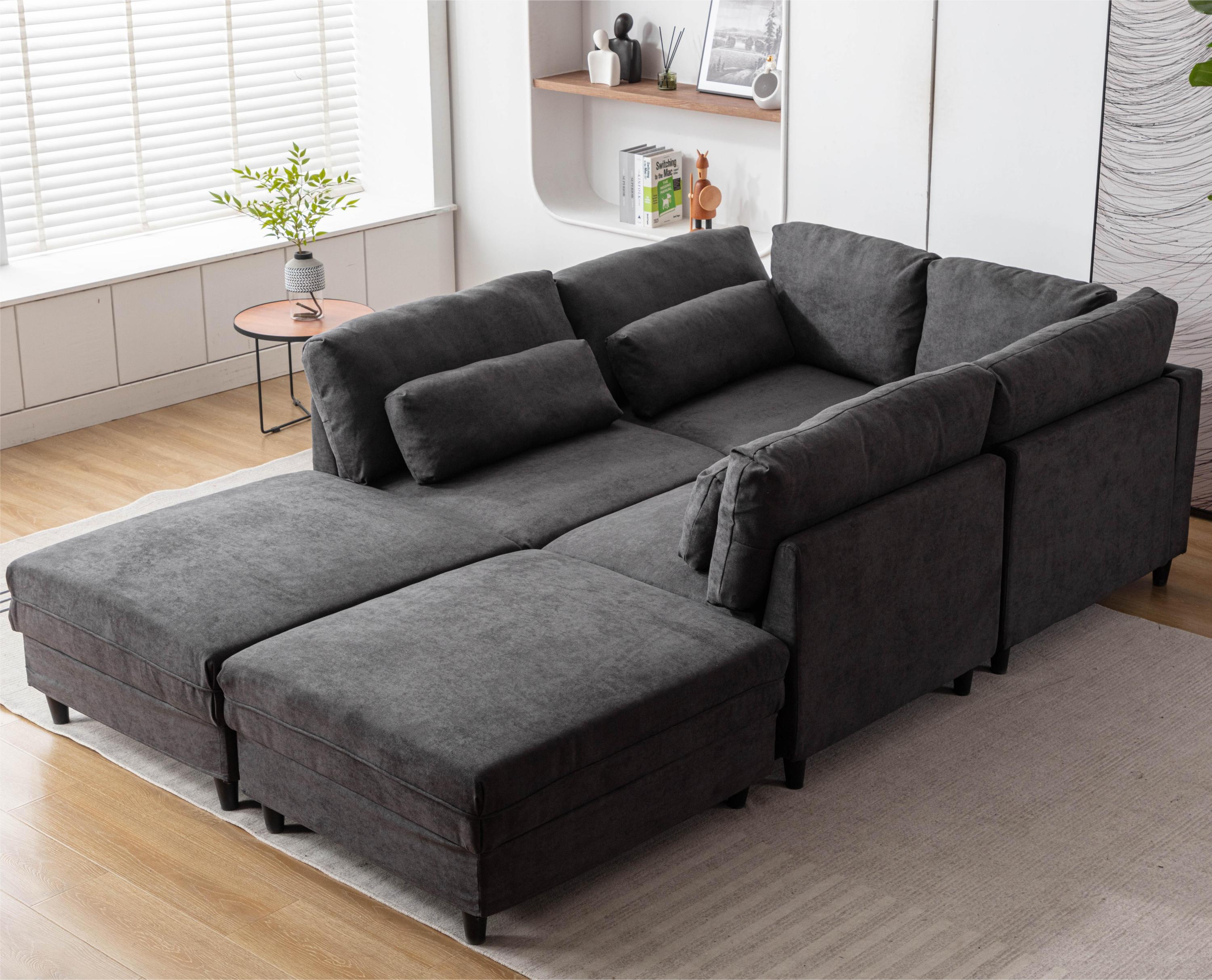 U Shaped Sectional, Sofa with Chaise Lounge - Dark Gray