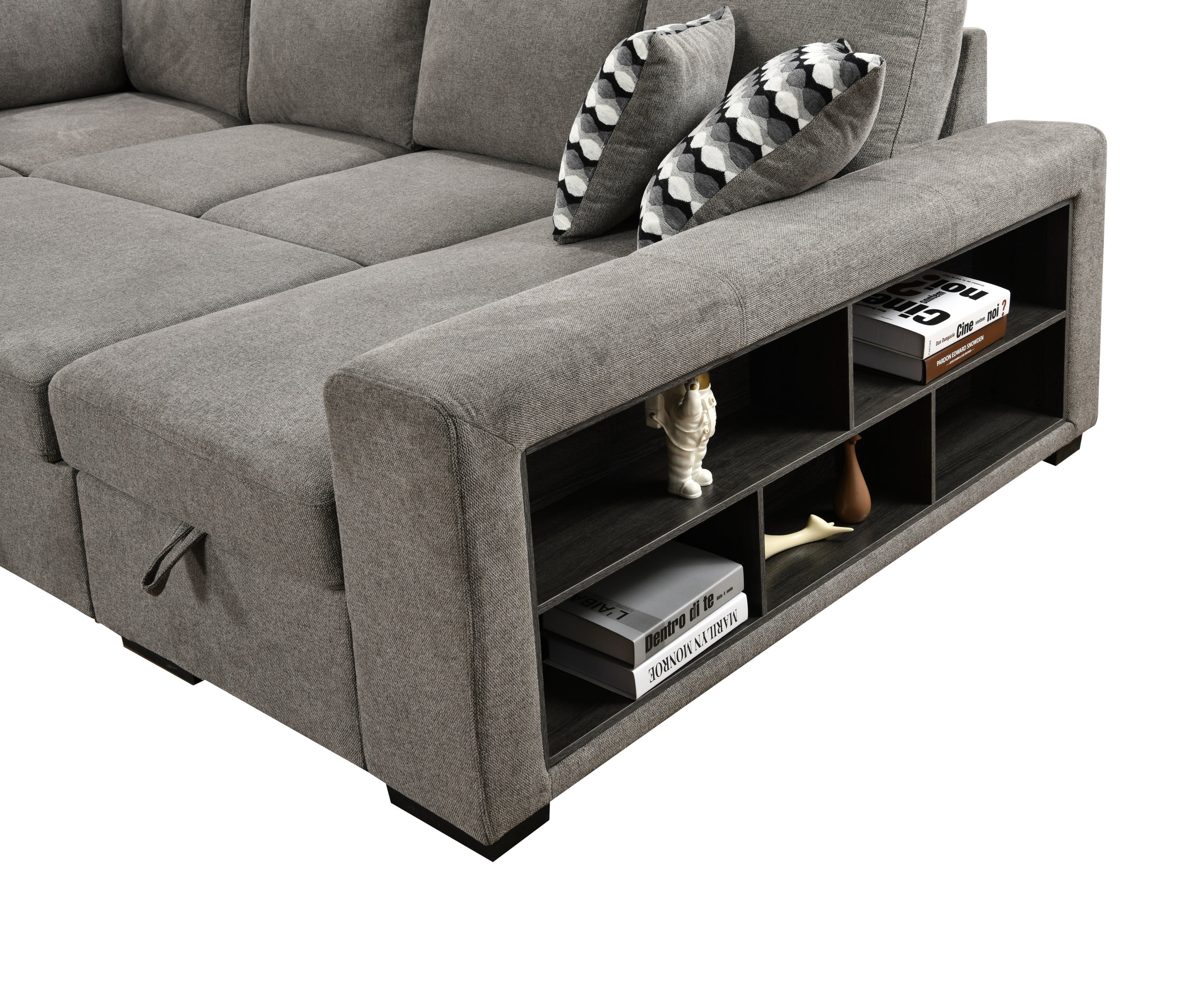 U Shaped Sectional, Sleeper Sofa with Chaise and Storage, Gray