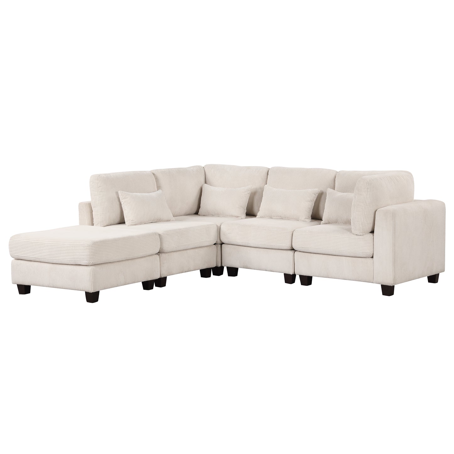 Louie Modular Sectional Sofa, Corduroy Couch with Ottoman - Beige