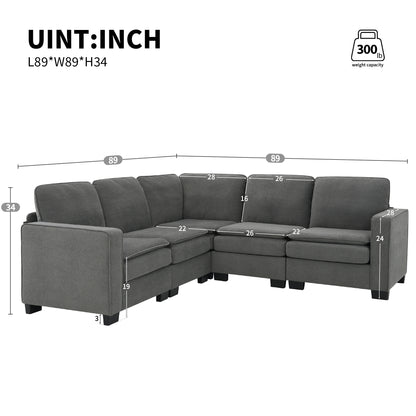 Corner Sectional Sofa, L-Shaped Comfy Couch, Gray