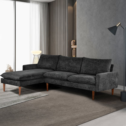 Louie Small Velvet Couch, L Shape Sofa with Chaise, Black