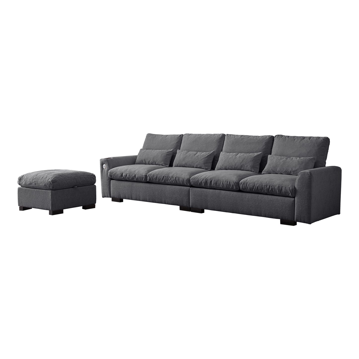 Louie Sectional Couch with Chaise, Sofa L-Shape with Ottoman Storage - Gray