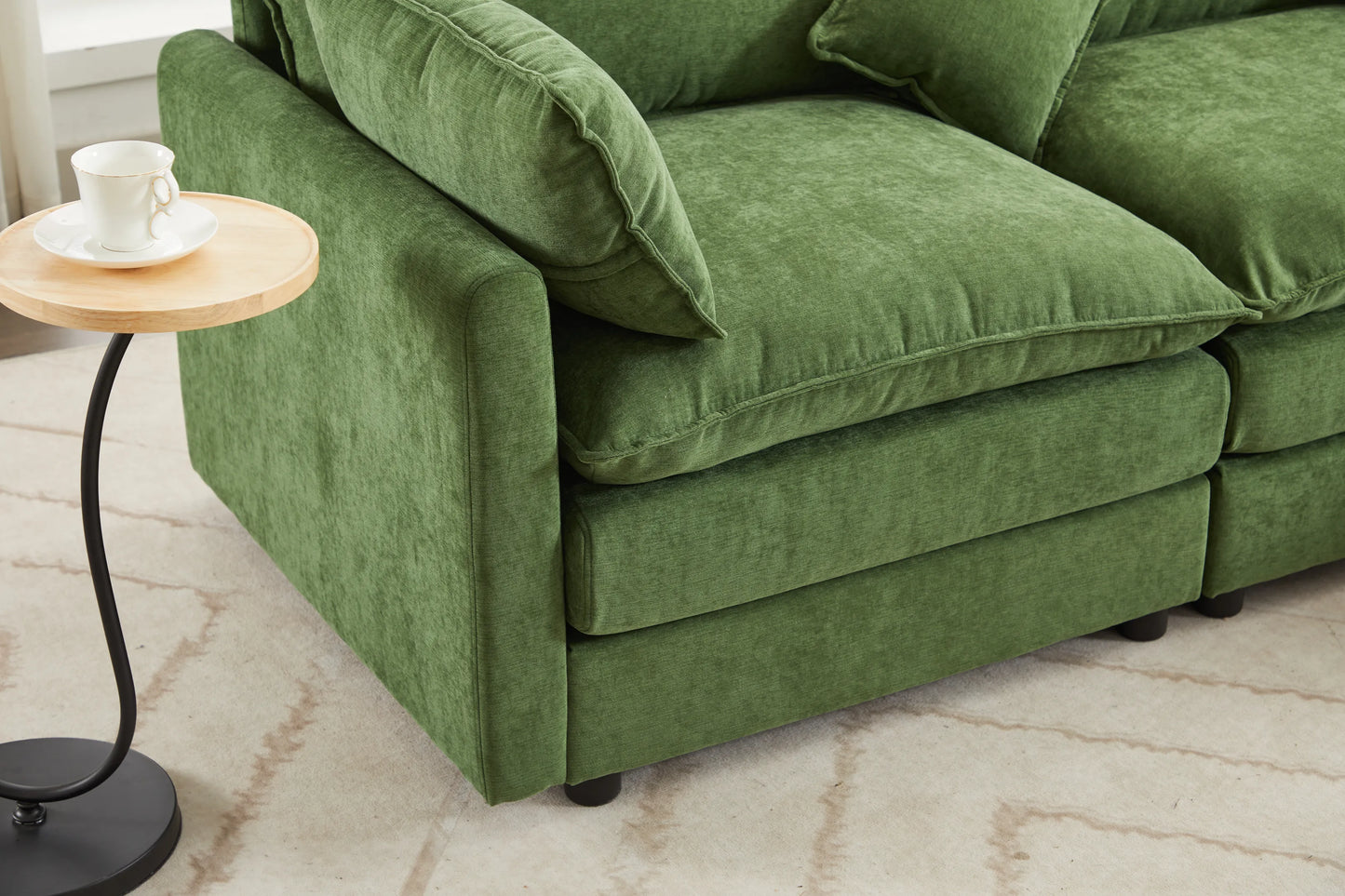3 Seater Sofa, L Shaped Couch with Ottoman, Beige/Gray/Green