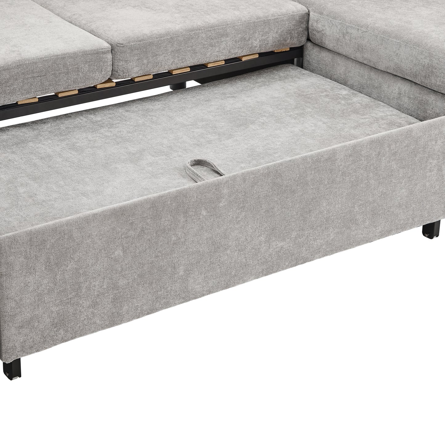 Corduroy Couch with Chaise Sleeper, Sectional Sofa Pull-Out, Grey