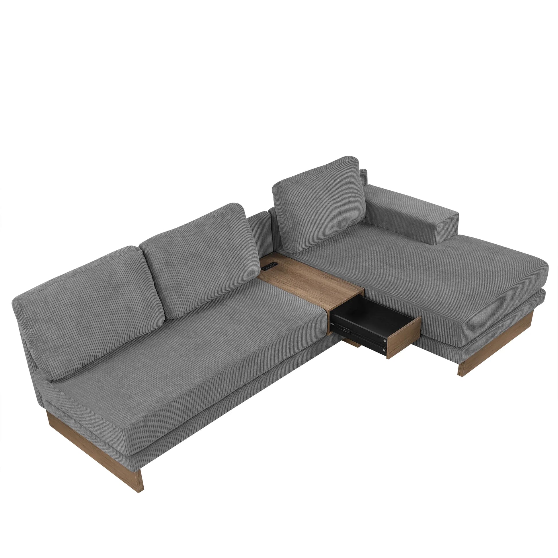 Corduroy Couch, Modern L Shaped Sectional Sofa with Reversible Chaise, Gray