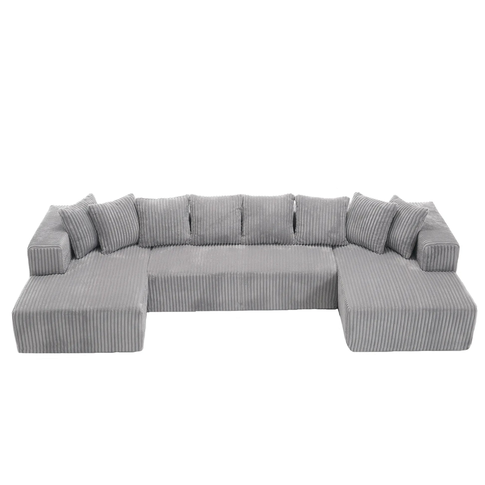 Modular U Shaped Sectional, Corduroy Couch with Double Chaise, Gray