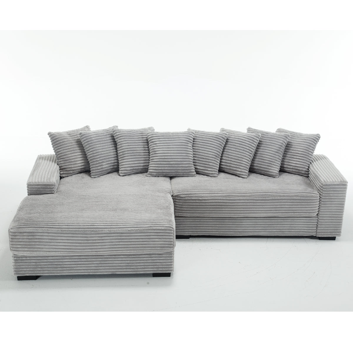 L Shaped Corduroy Couch, Plush Chaise Lounge Sofa, Gray