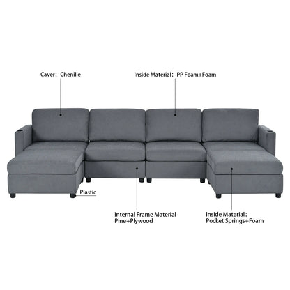 Large Sectional Couch with Storage, Sofa with Chaise- Gray