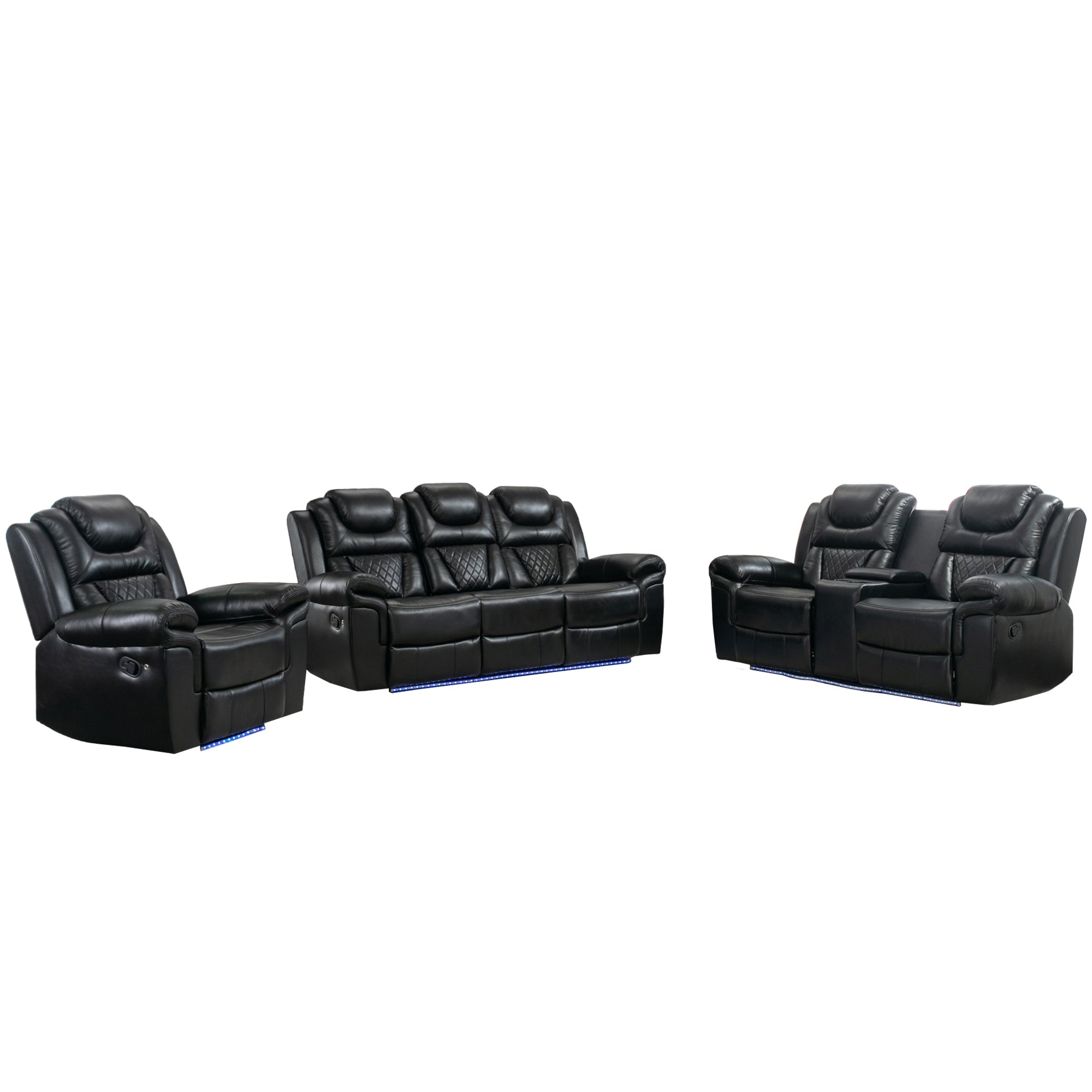 Louie Luxury Recliner Sofa Set, Home Theater Seating with LED Lights