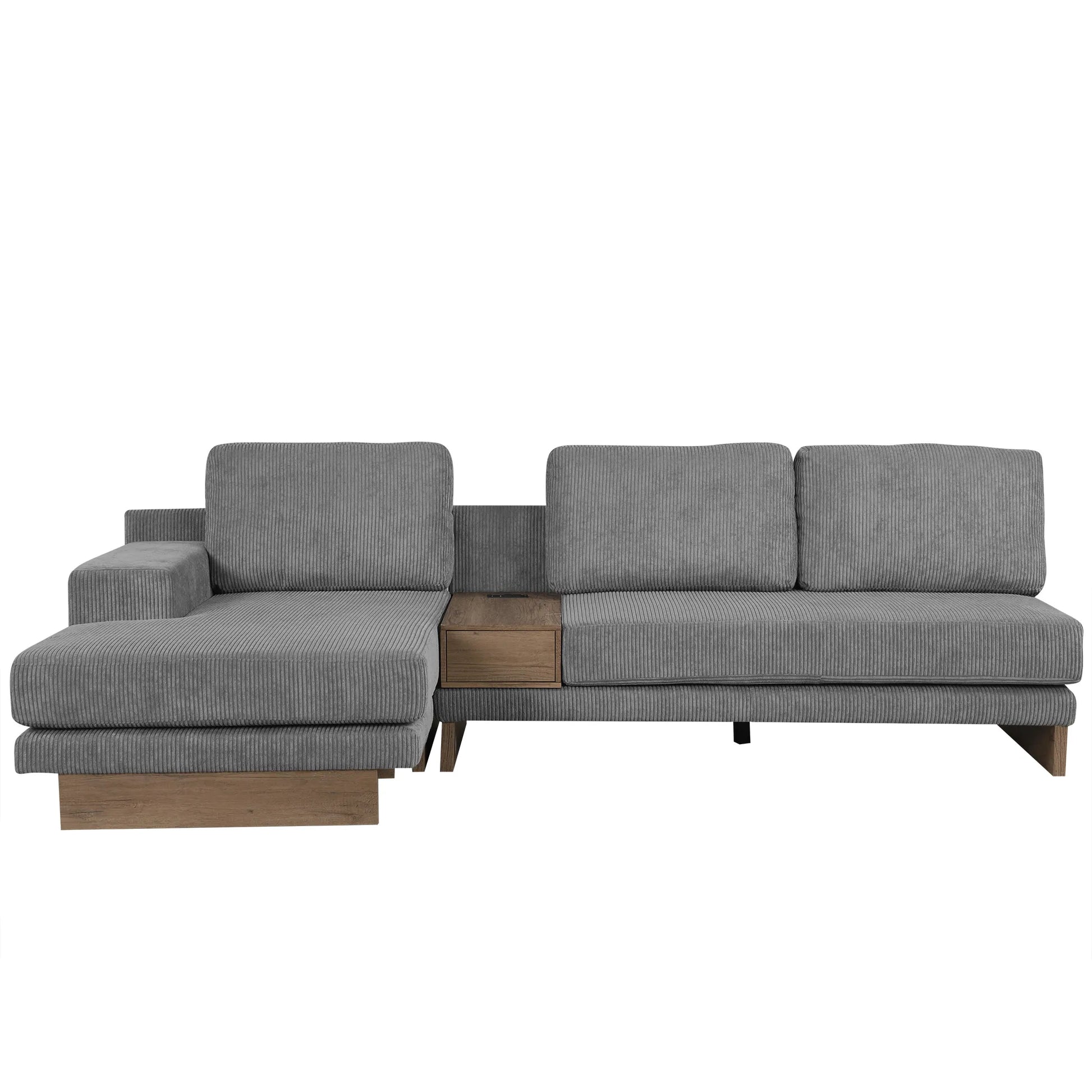 Corduroy Couch, Modern L Shaped Sectional Sofa with Reversible Chaise, Gray