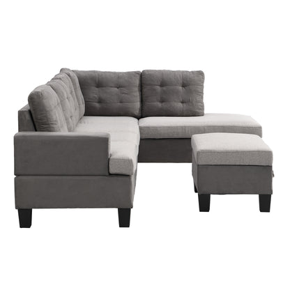 Gray Sectional Couch, Sofa with Chaise and Storage Ottoman
