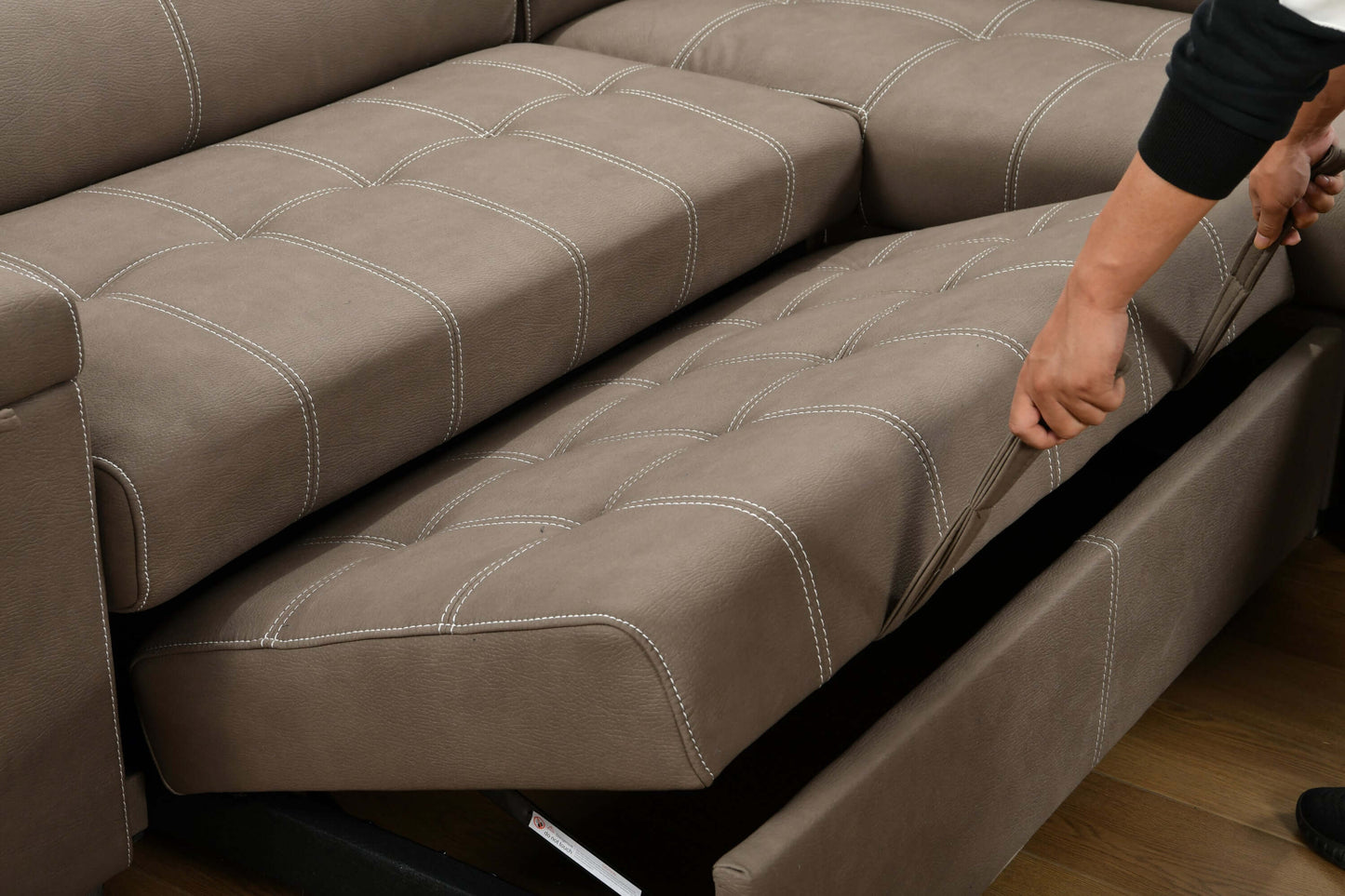 Louie L-Shaped Sofa Bed, Convertible Couch Pullout with Storage Chaise and Adjustable Headrest - Brown