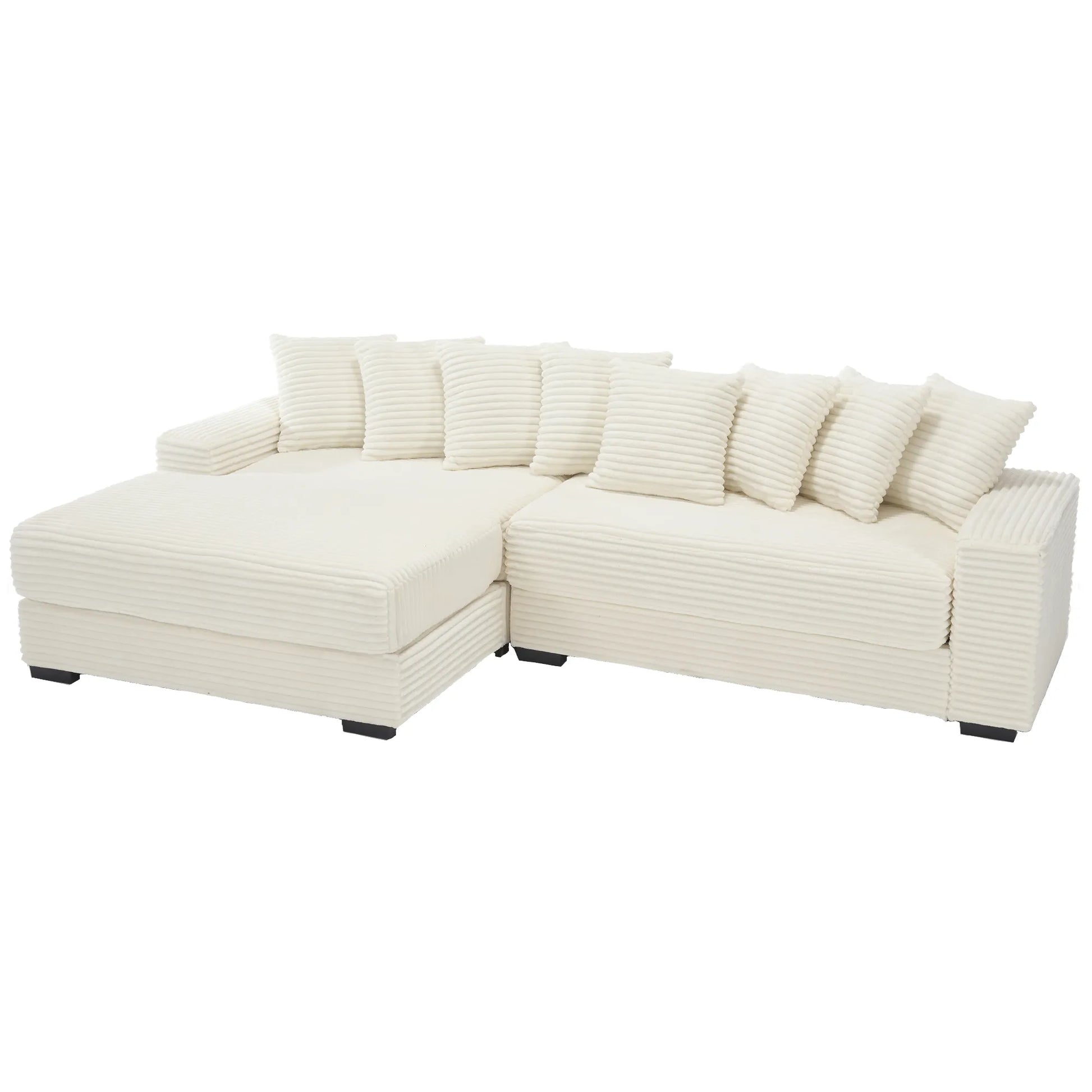 L Shaped Corduroy Couch, Plush Chaise Lounge Sofa, Beige