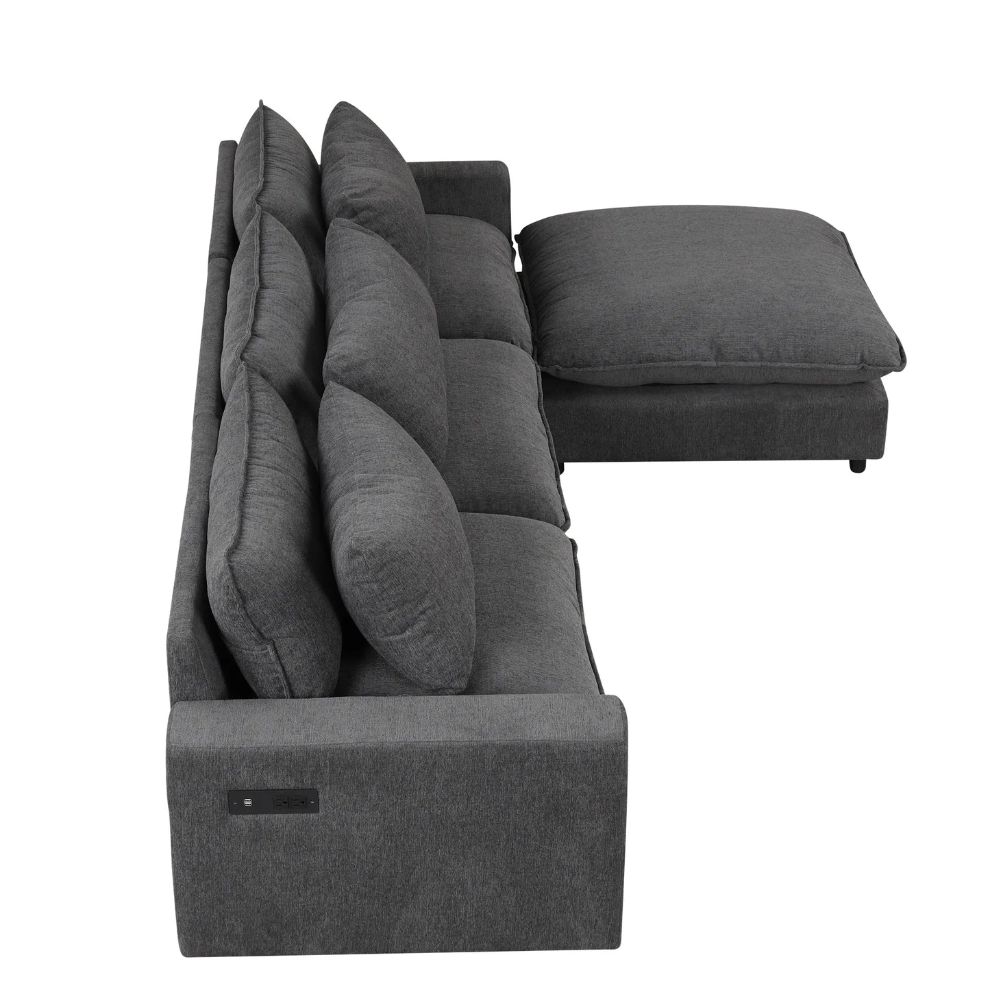 Comfy Sectional Cloud Couch, Chenille Sofa with Ottoman, Grey