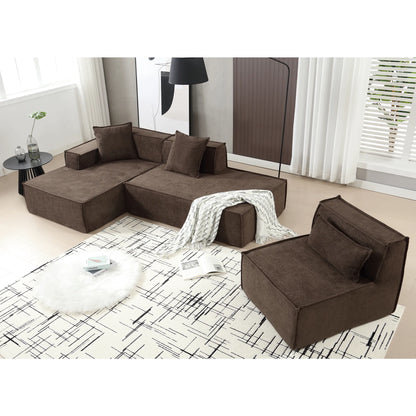 Modular Lounge Sofa, L Shaped Sectional with Chaise, Brown