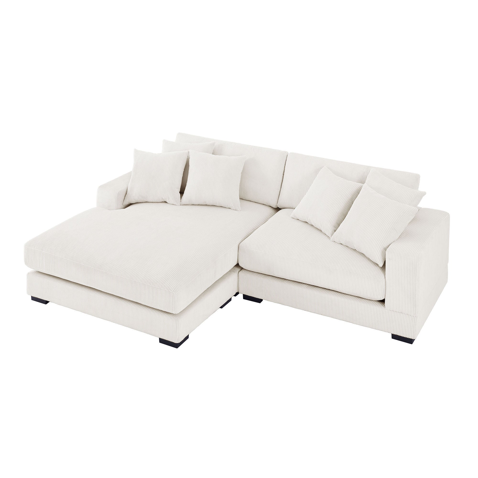 Corduroy Sofa, L-Shaped Couch with Chaise Lounge, Beige