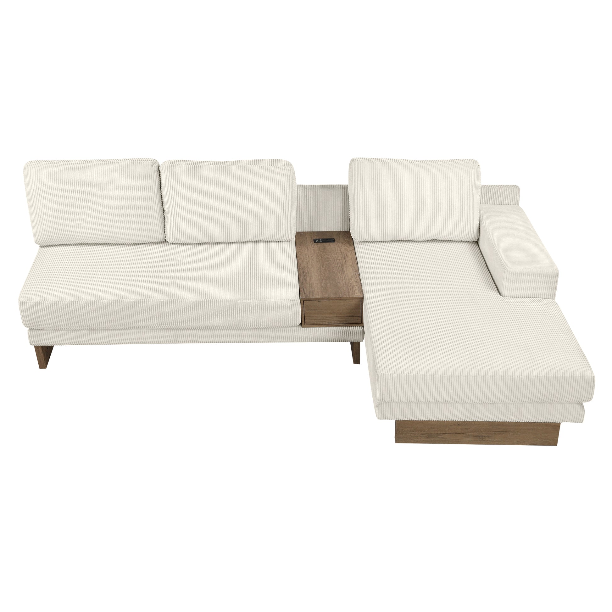 Corduroy Couch, Modern L Shaped Sectional Sofa with Reversible Chaise, Beige