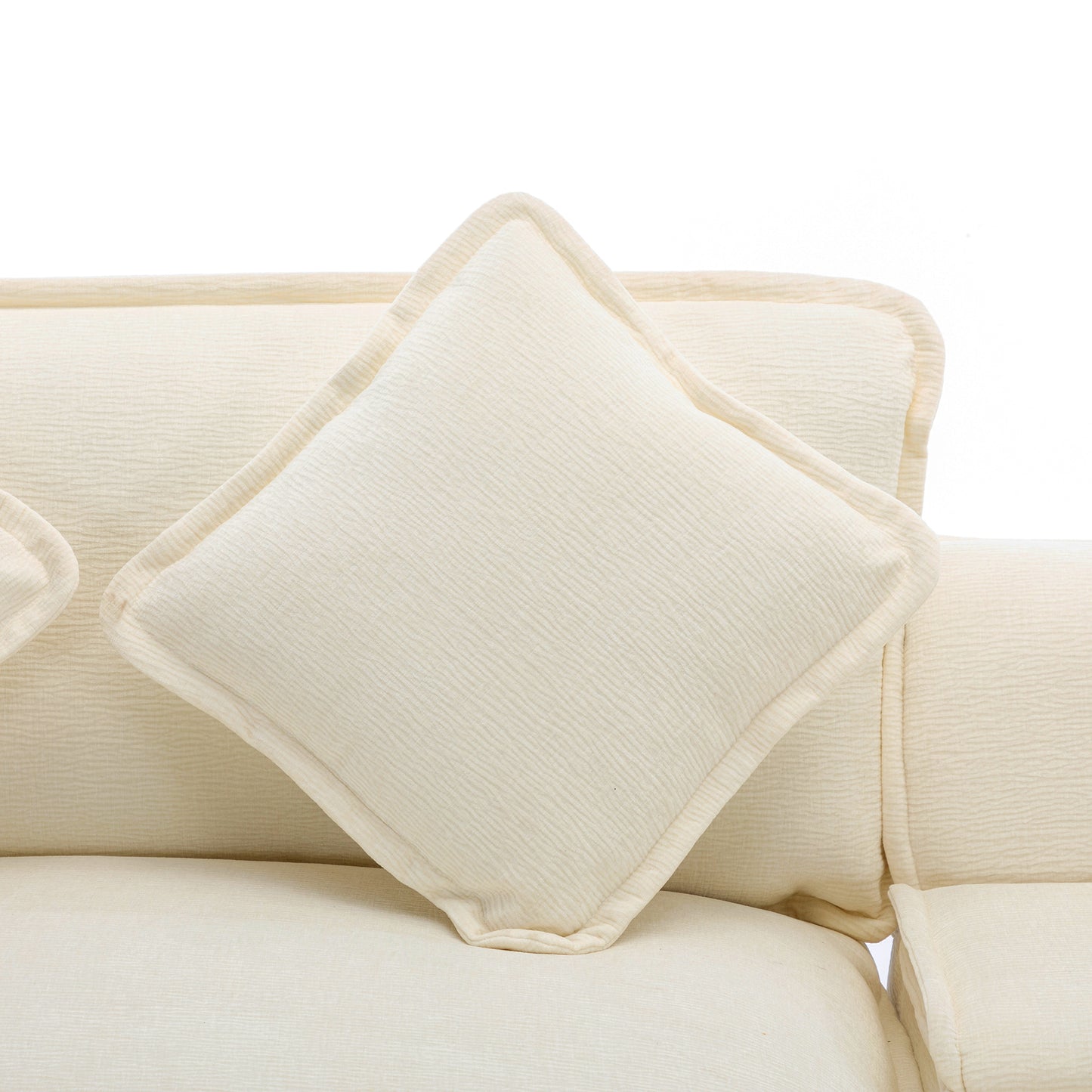 Plush Couch, Deep Seat Couch with Ottomans, Beige