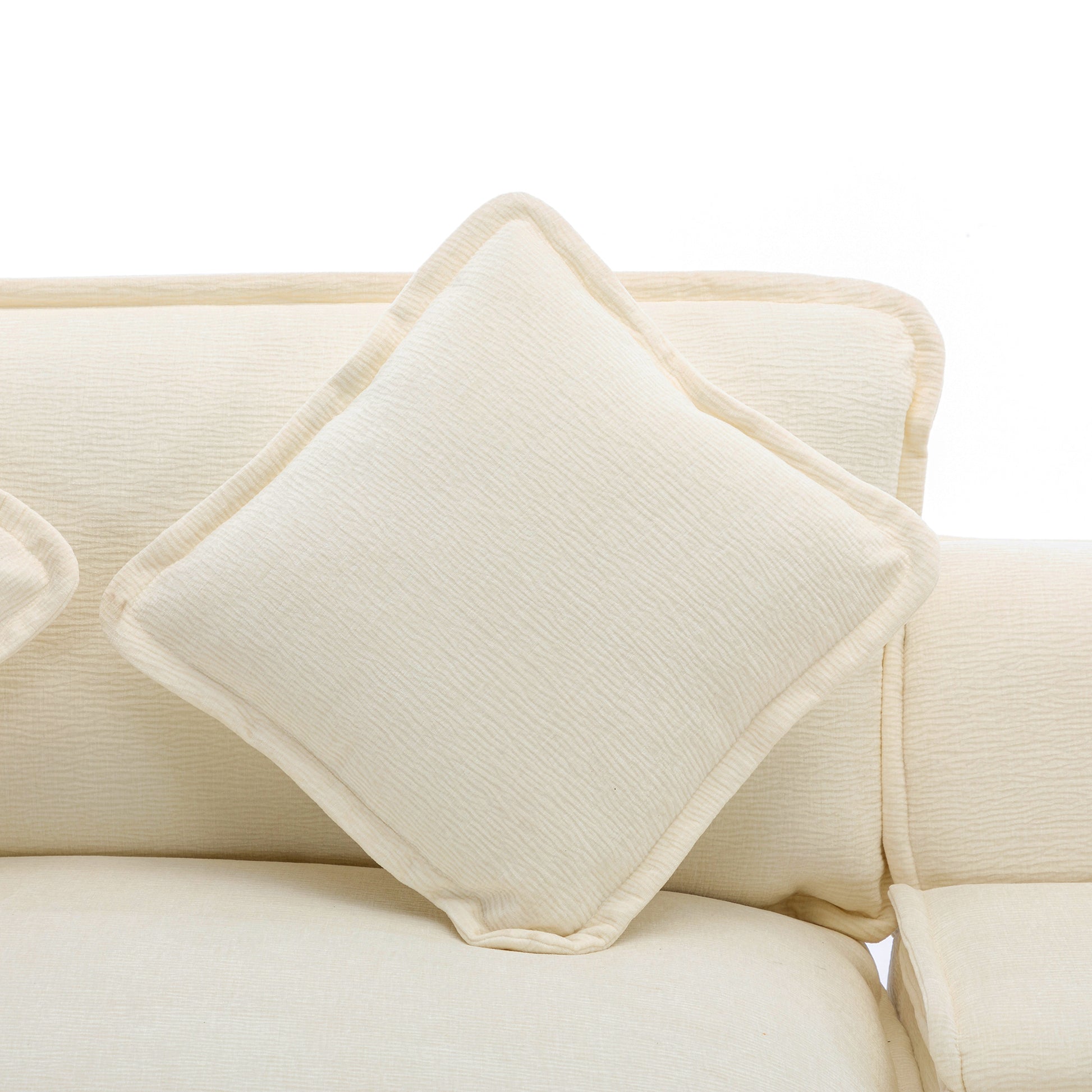 Plush Couch, Deep Seat Couch with Ottomans, Beige