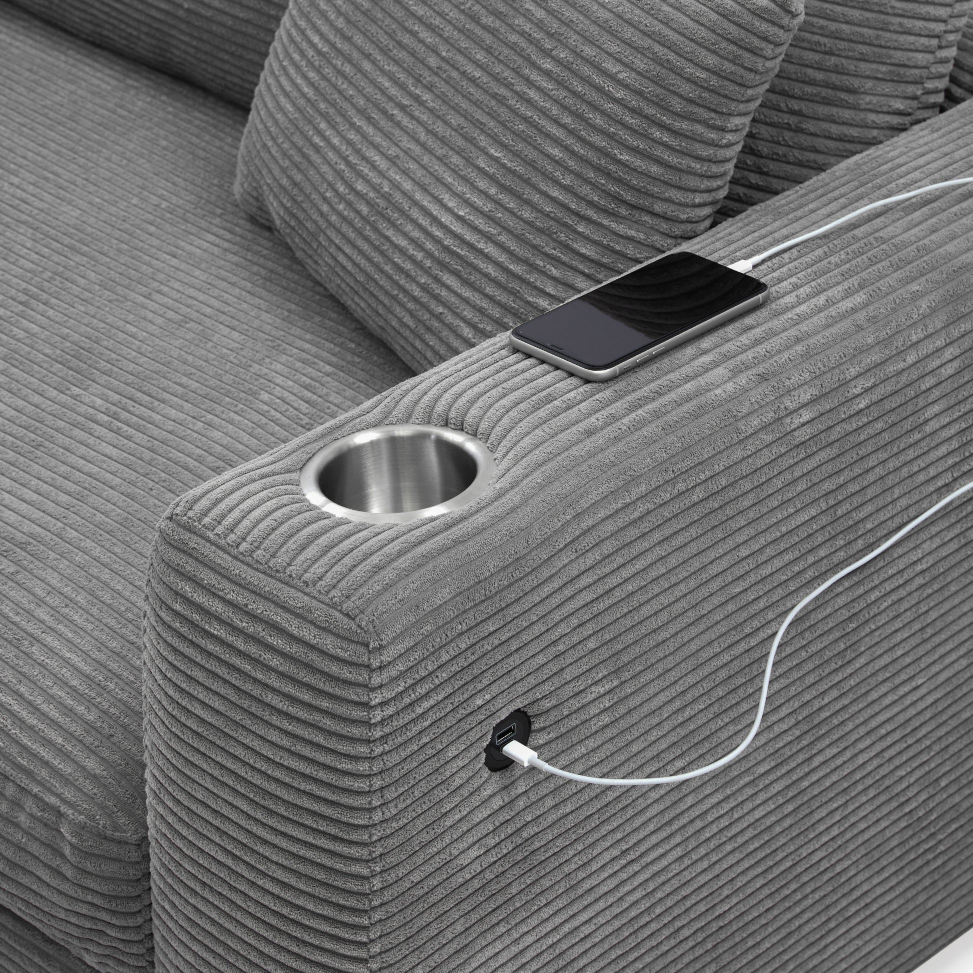 Deep Seat Corduroy Sofa, Large Sectional Couch with Chaise, Gray