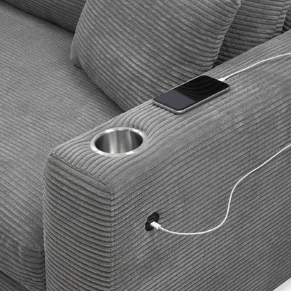 Deep Seat Corduroy Sofa, Large Sectional Couch with Chaise, Gray