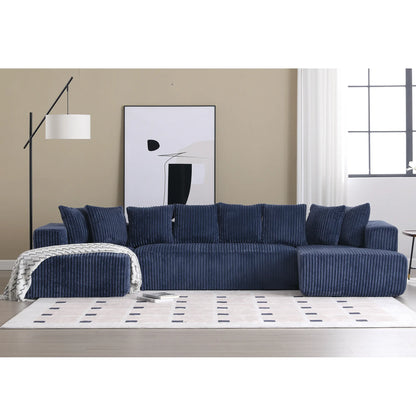 Modular U Shaped Sectional, Corduroy Couch with Double Chaise, Blue