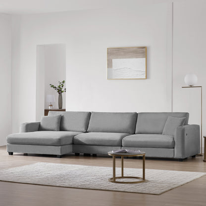 Deep Seat Corduroy Sofa, Large Sectional Couch with Chaise, Gray