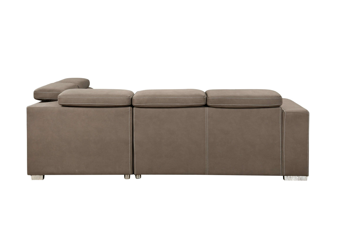 Louie L-Shaped Sofa Bed, Convertible Couch Pullout with Storage Chaise and Adjustable Headrest - Brown