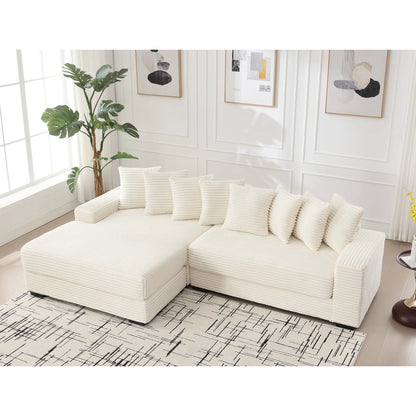 L Shaped Corduroy Couch, Plush Chaise Lounge Sofa, Beige