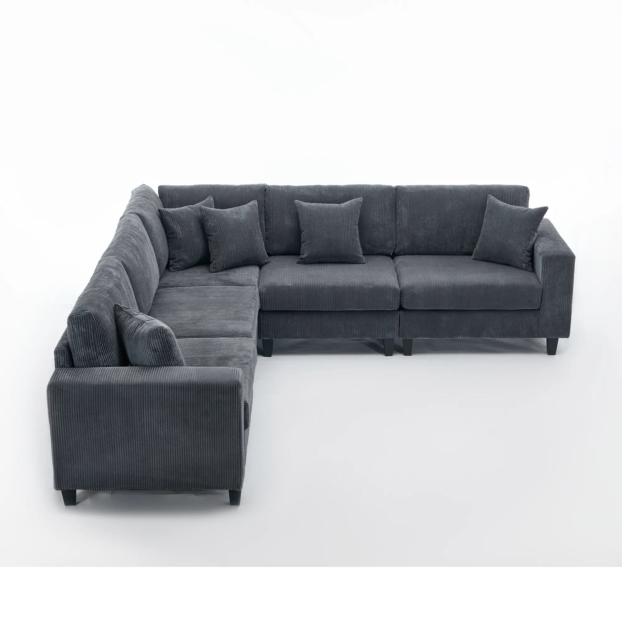 Modular Sectional Sofa, Deep Seat Corduroy Couch, Dark Gray