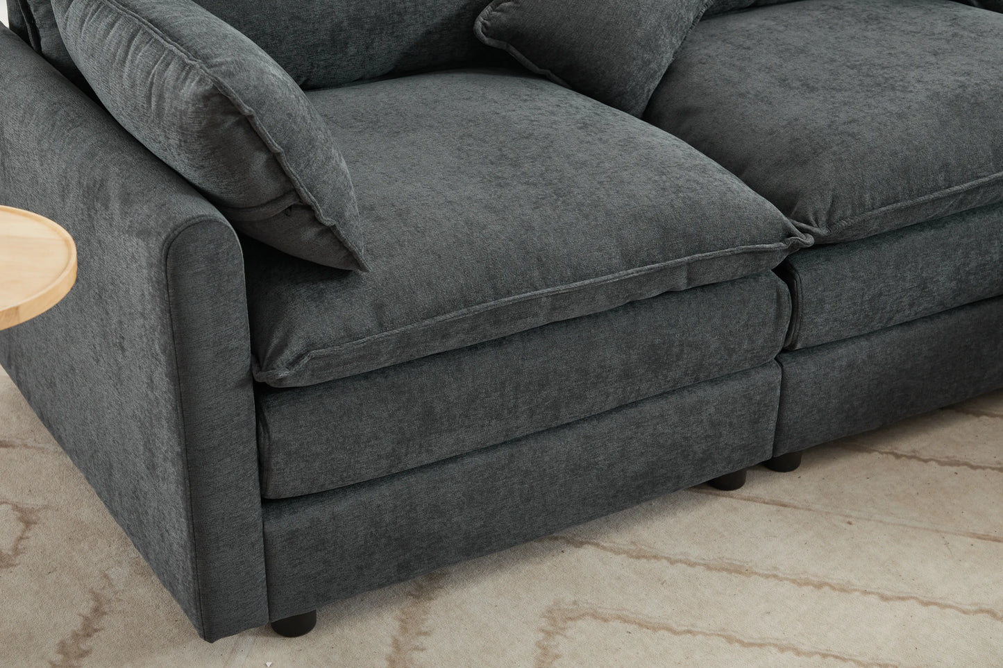 3 Seater Sofa, L Shaped Couch with Ottoman, Beige/Gray/Green