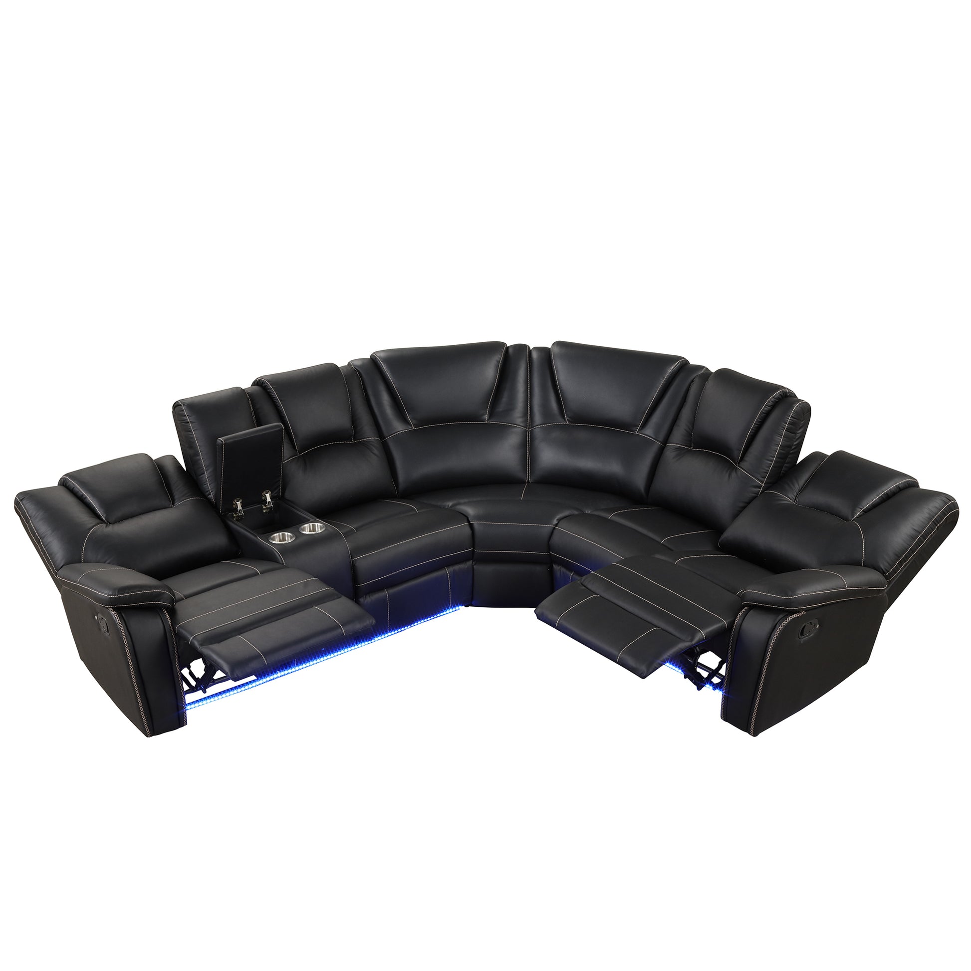 Modern Reclining Sofa, Corner Sectional Couch Recliner, Black