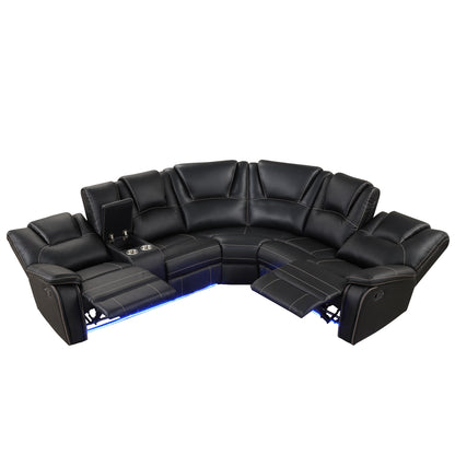 Modern Reclining Sofa, Corner Sectional Couch Recliner, Black