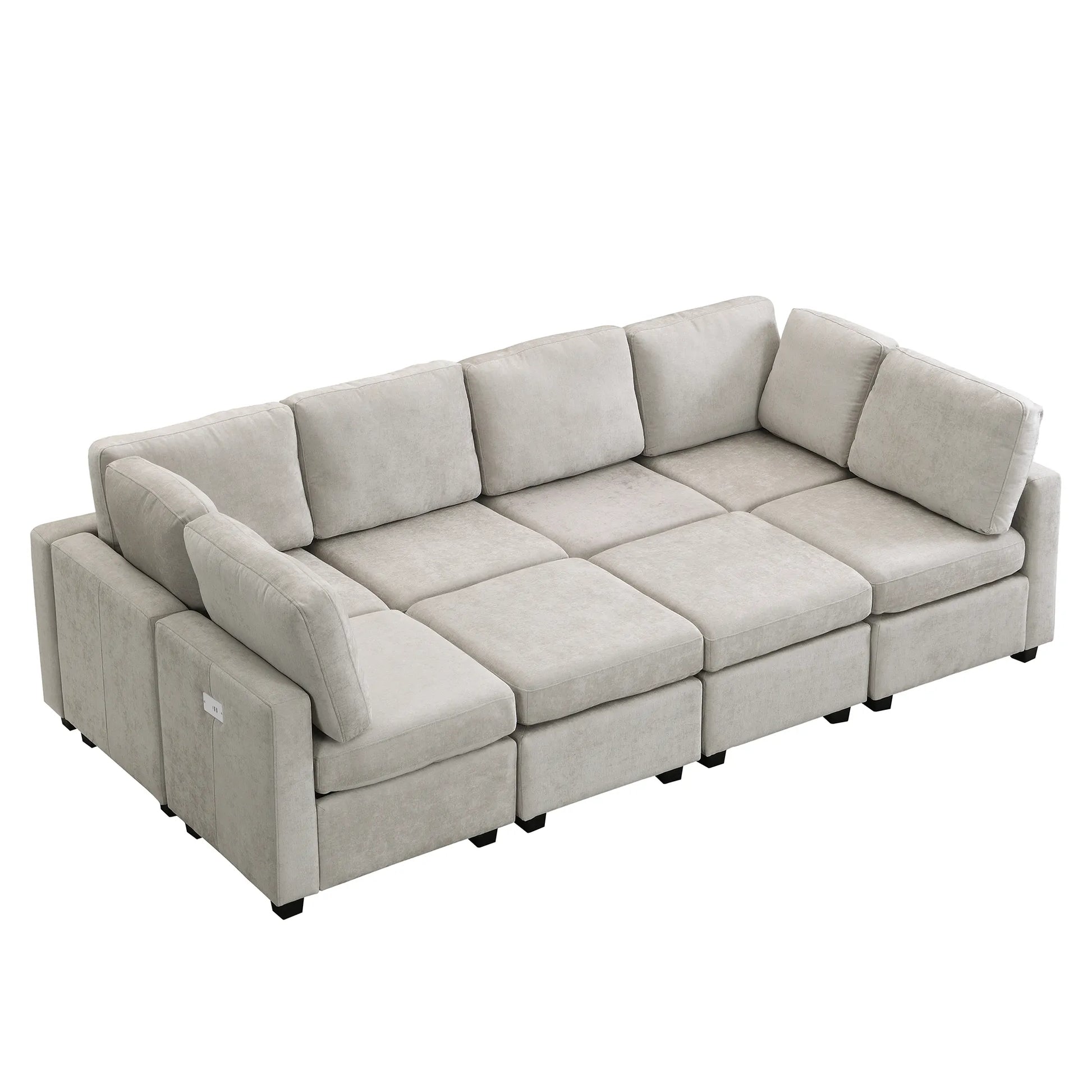 U Shaped Couch, Chenille Sectional Sofa with Ottoman, Grey