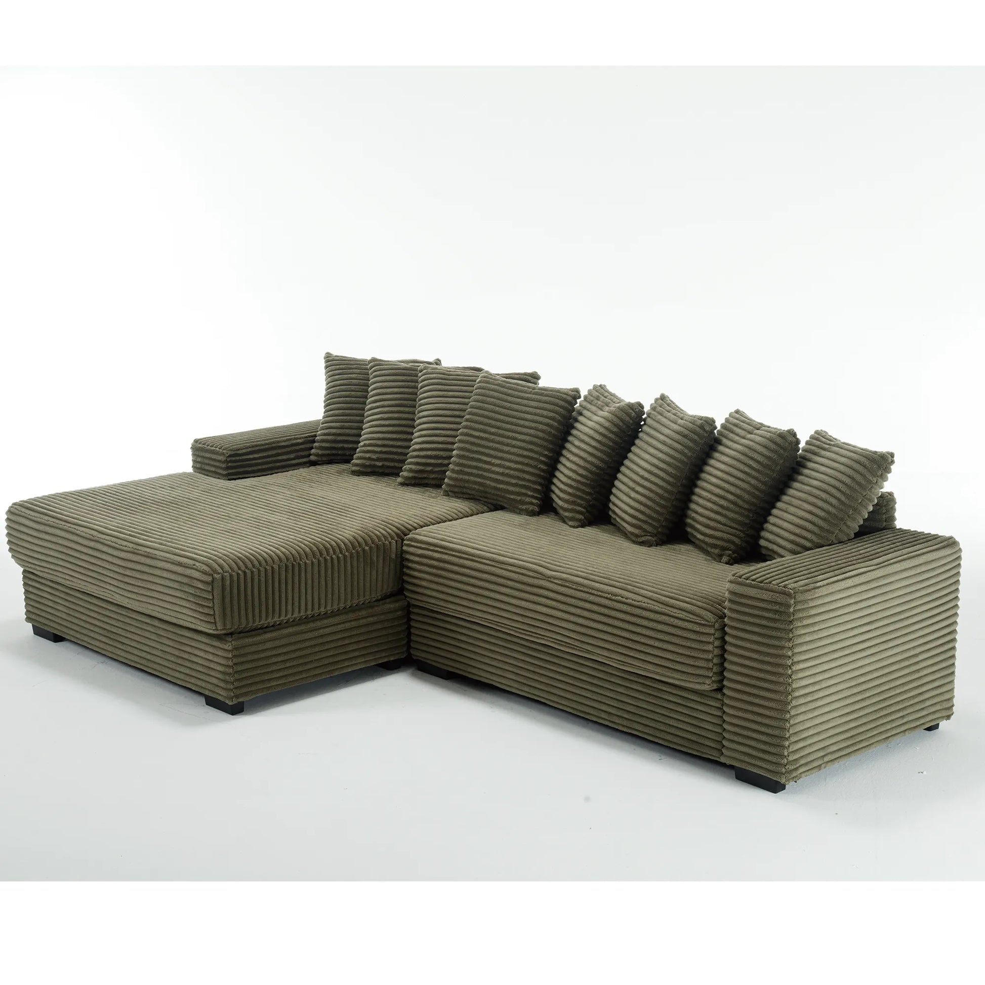 L Shaped Corduroy Couch, Plush Chaise Lounge Sofa, Green