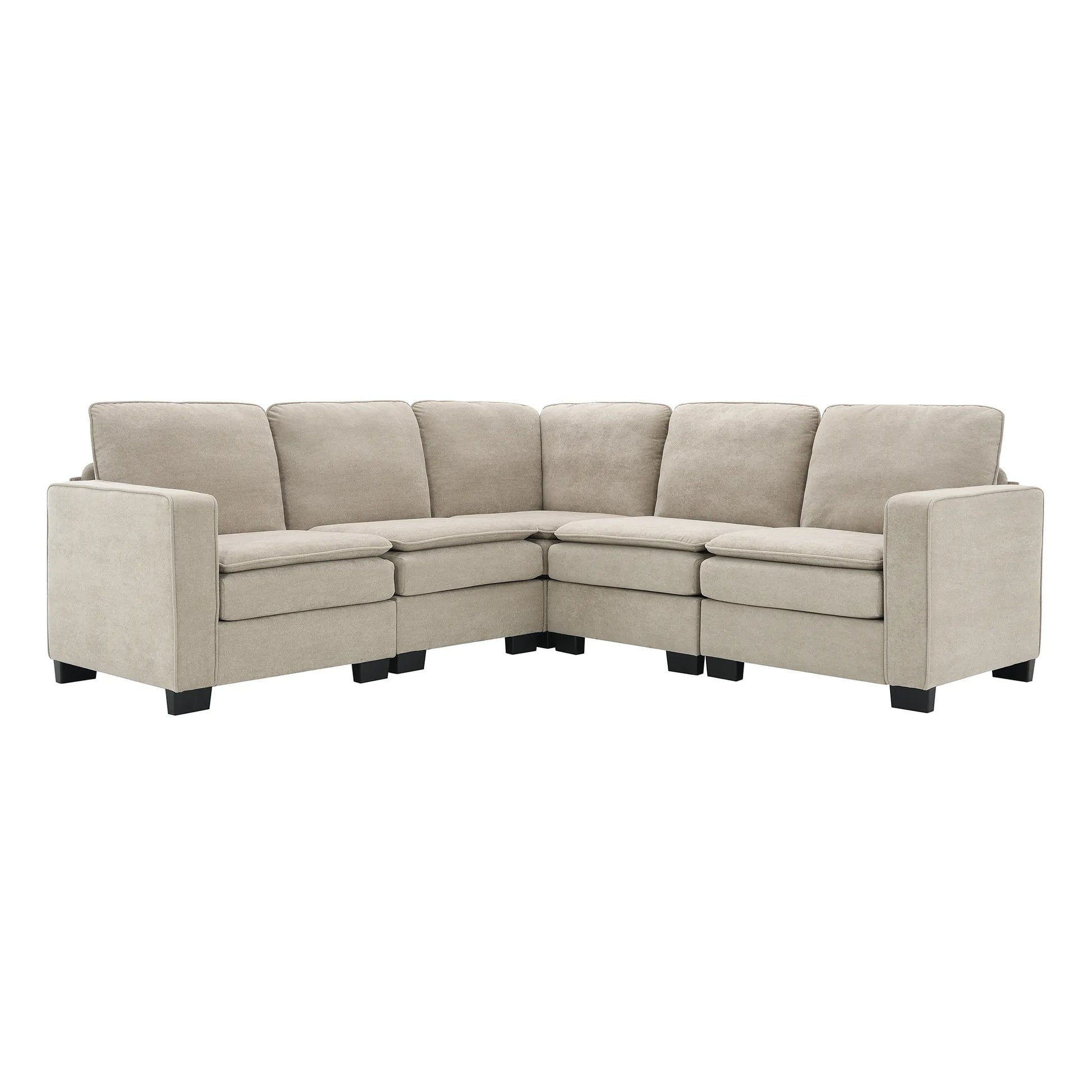 Corner Sectional Sofa, L-Shaped Comfy Couch, Khaki