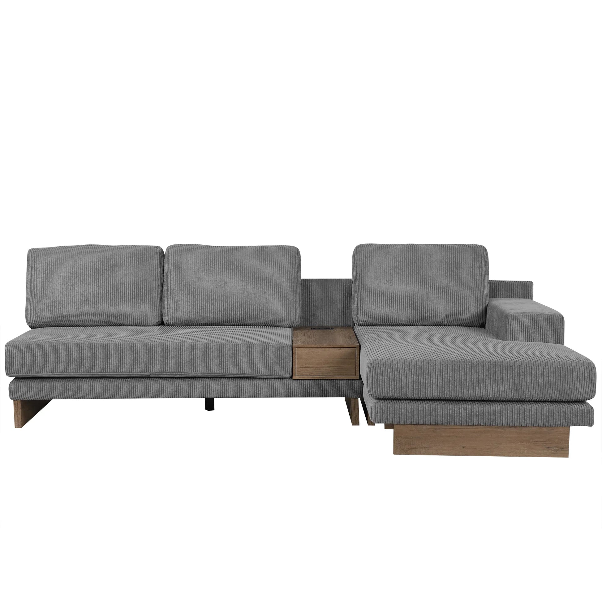 Corduroy Couch, Modern L Shaped Sectional Sofa with Reversible Chaise, Gray