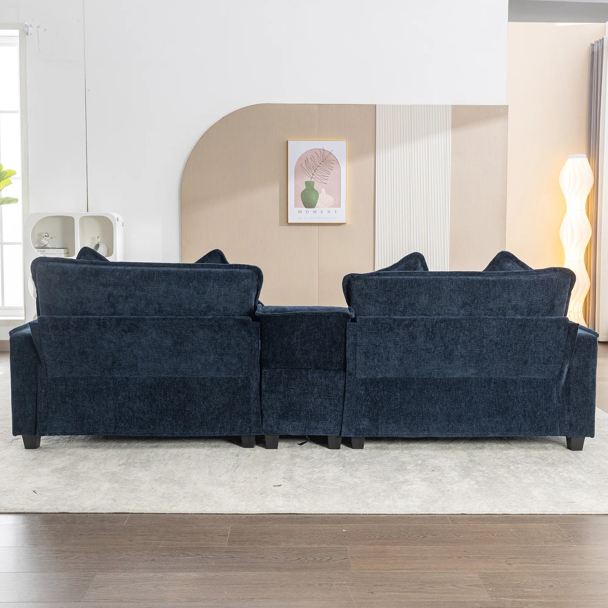 Plush Couch, Deep Seat Couch with Ottomans, Blue