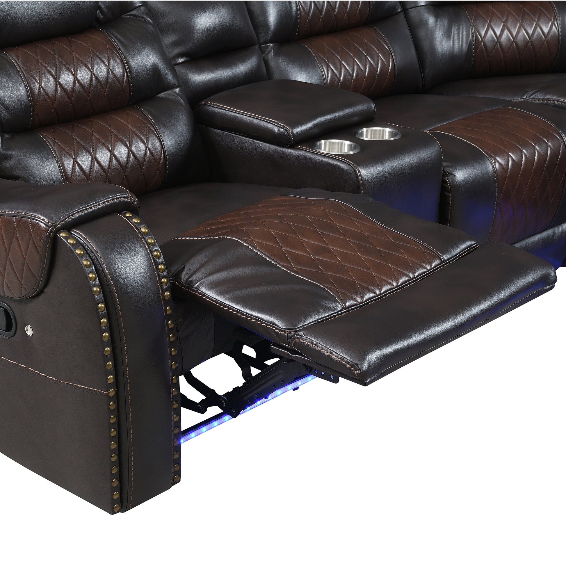 Luxury Reclining Sofa, Corner Sectional Couch Recliner, Brown