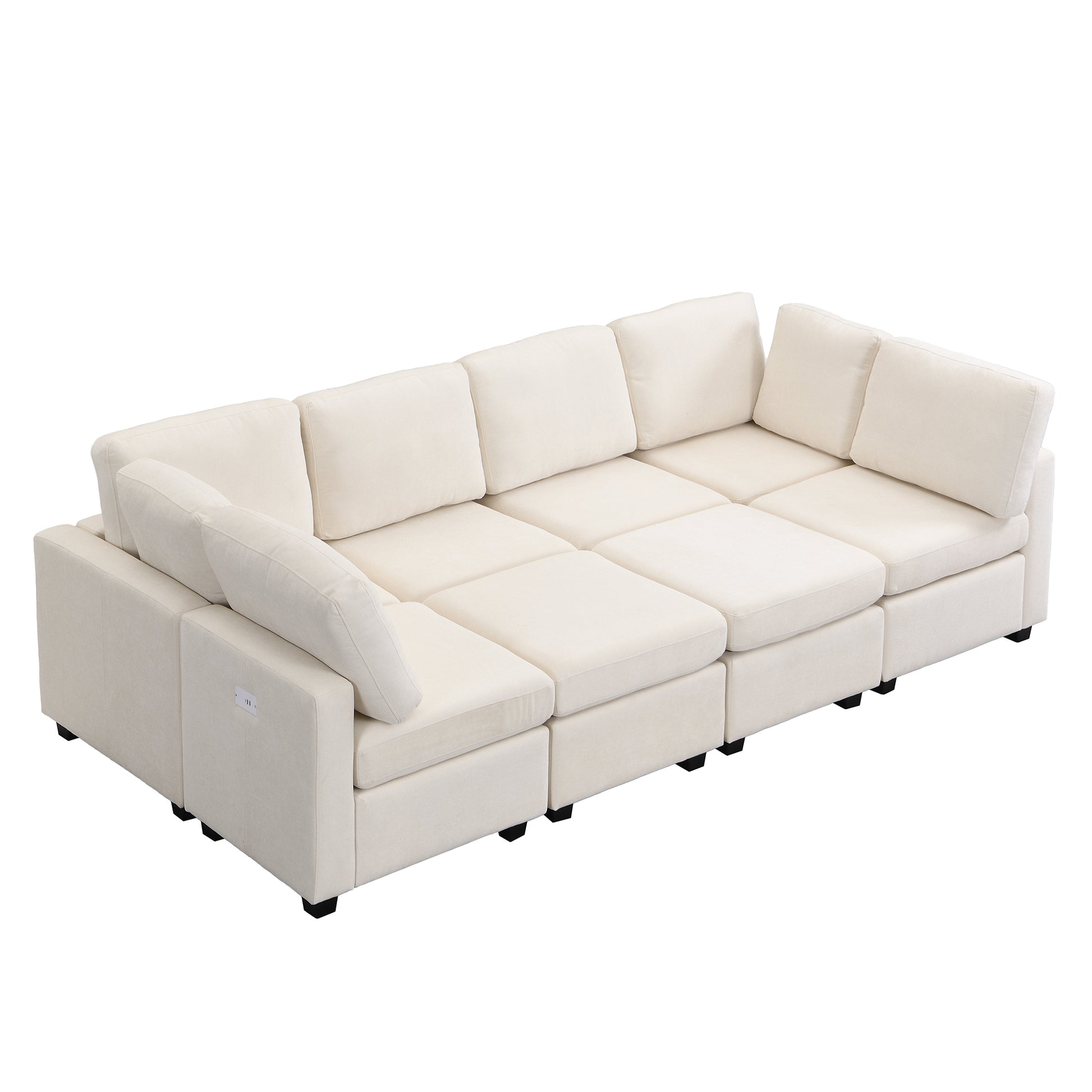 U Shaped Couch, Chenille Sectional Sofa with Ottoman, Beige