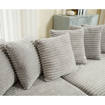 L Shaped Corduroy Couch, Plush Chaise Lounge Sofa, Gray