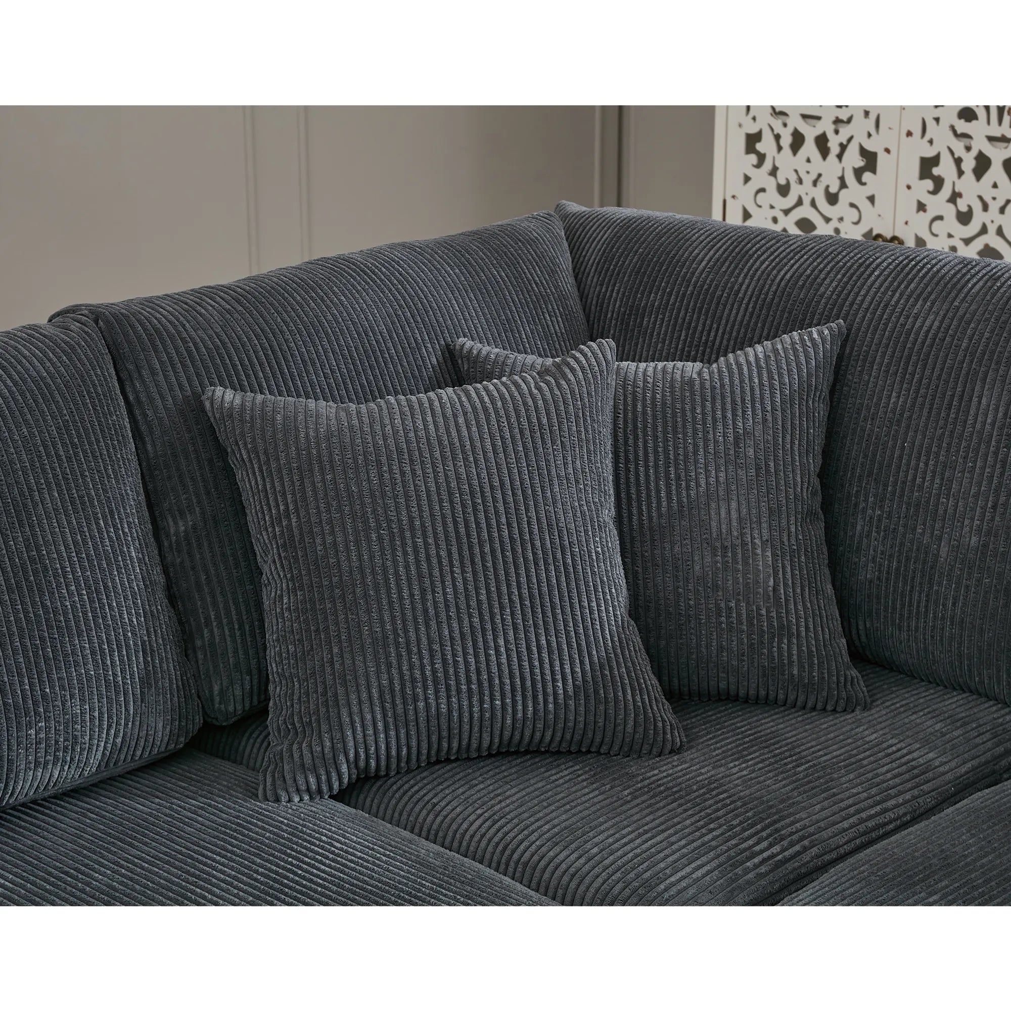 Modular Sectional Sofa, Deep Seat Corduroy Couch, Dark Gray