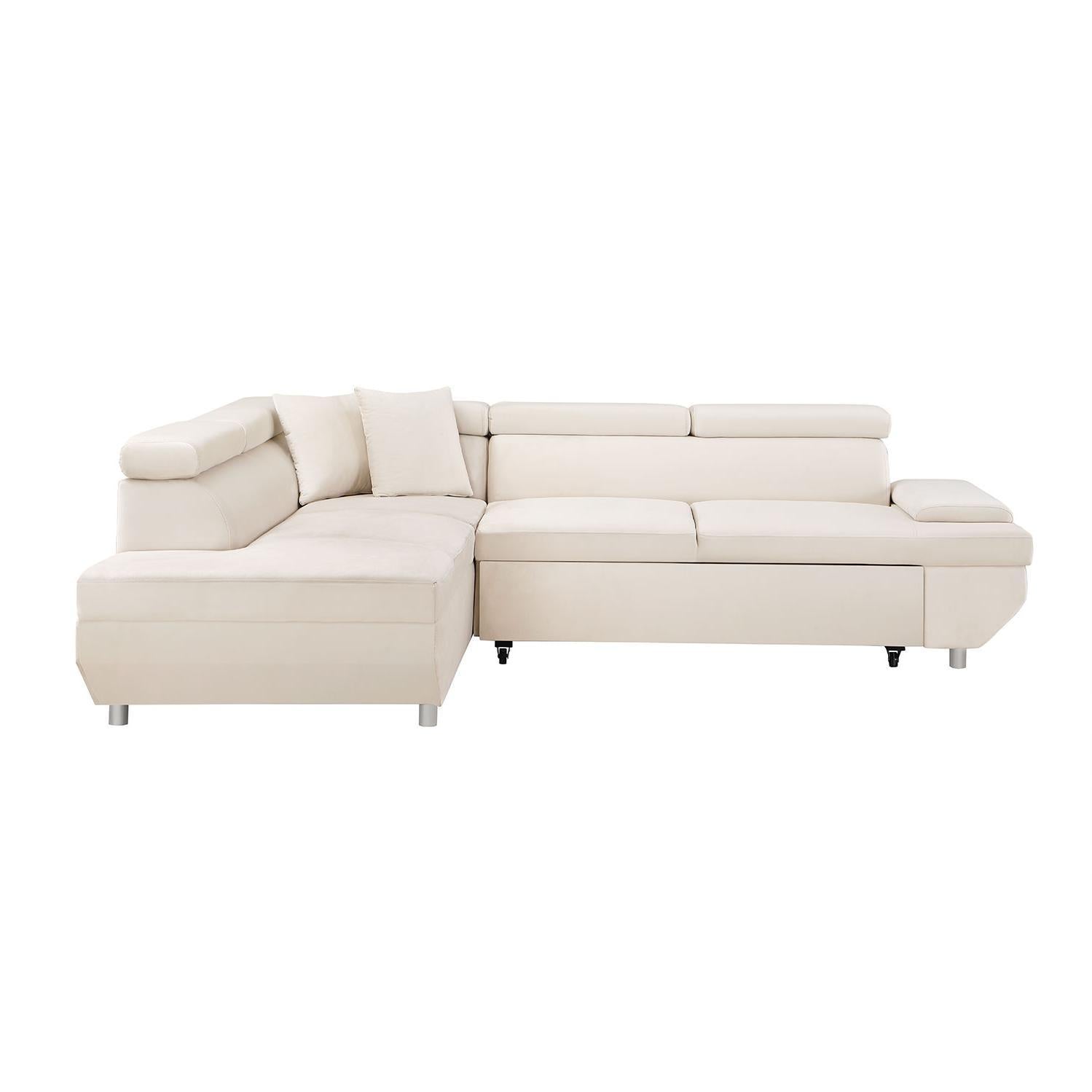 L-Shaped Velvet Sleeper Sofa, 2 in 1 Pull Out Couch Bed, Left or Right Facing - Beige