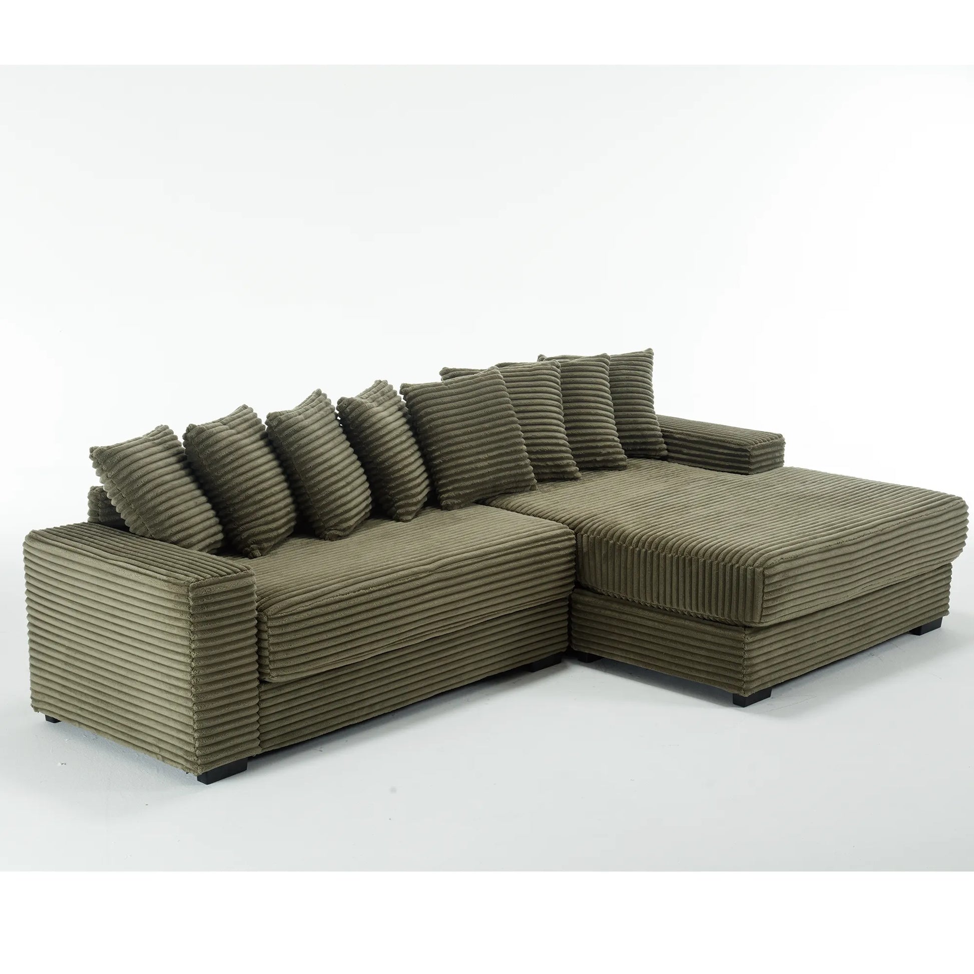 L Shaped Corduroy Couch, Plush Chaise Lounge Sofa, Green