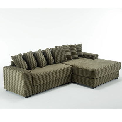 L Shaped Corduroy Couch, Plush Chaise Lounge Sofa, Green