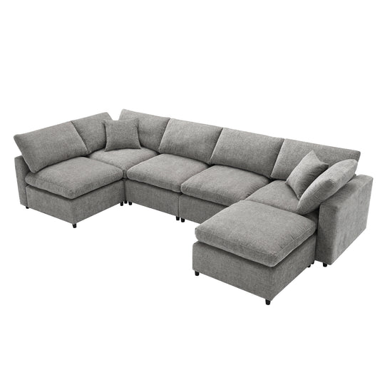 Cloud Couch Sectional, Modular L Shaped Sofa with Ottoman, Gray