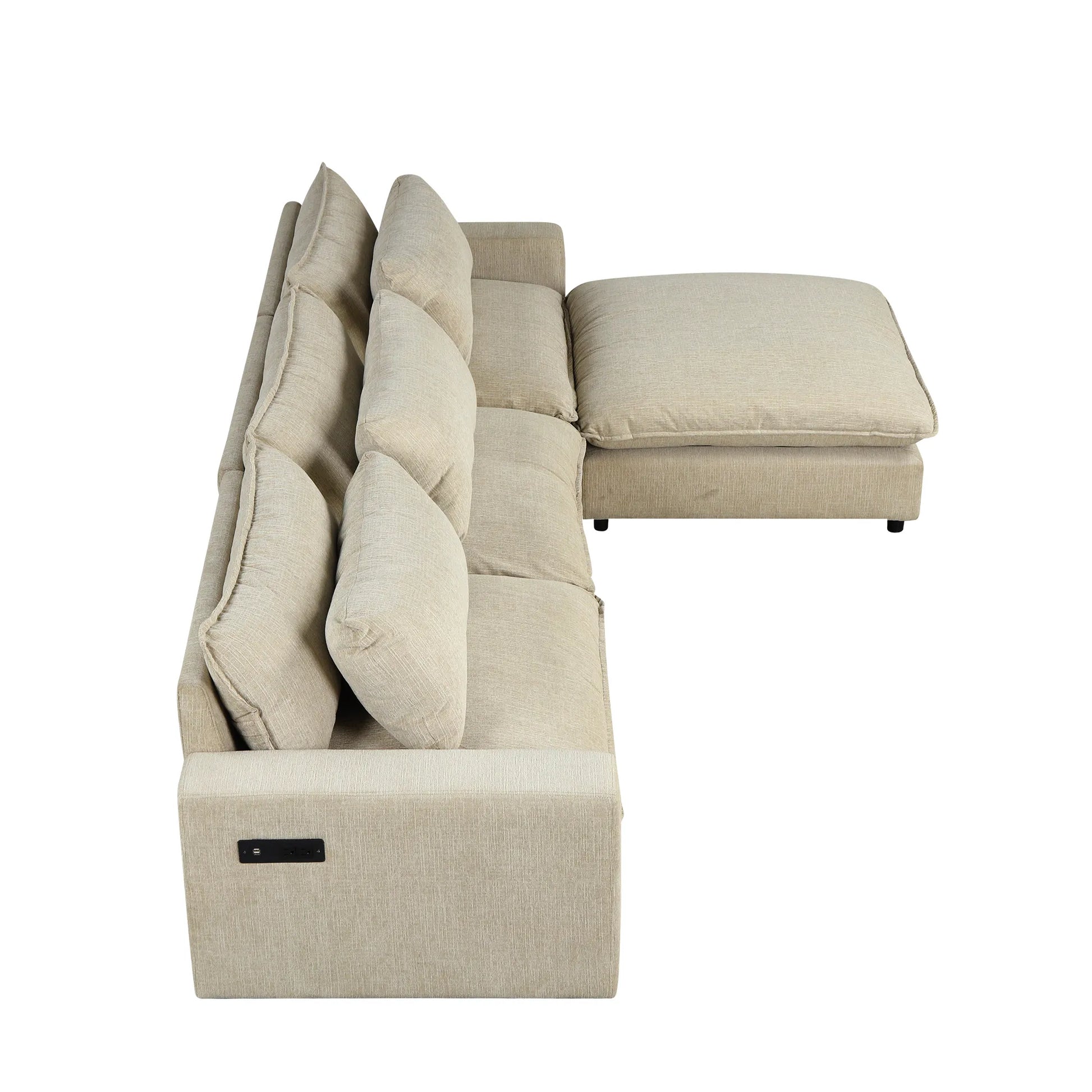 Comfy Sectional Cloud Couch, Chenille Sofa with Ottoman, Beige