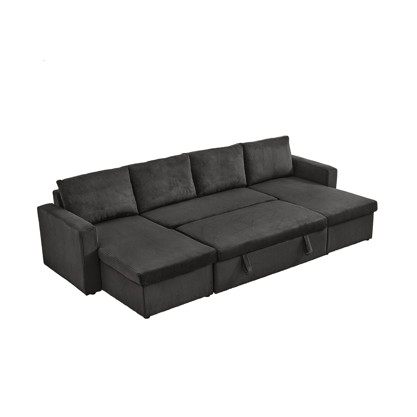 Louie Sofa Chaise Sleeper, Corduroy Couch with Double Chaise Storage - Dark Gray