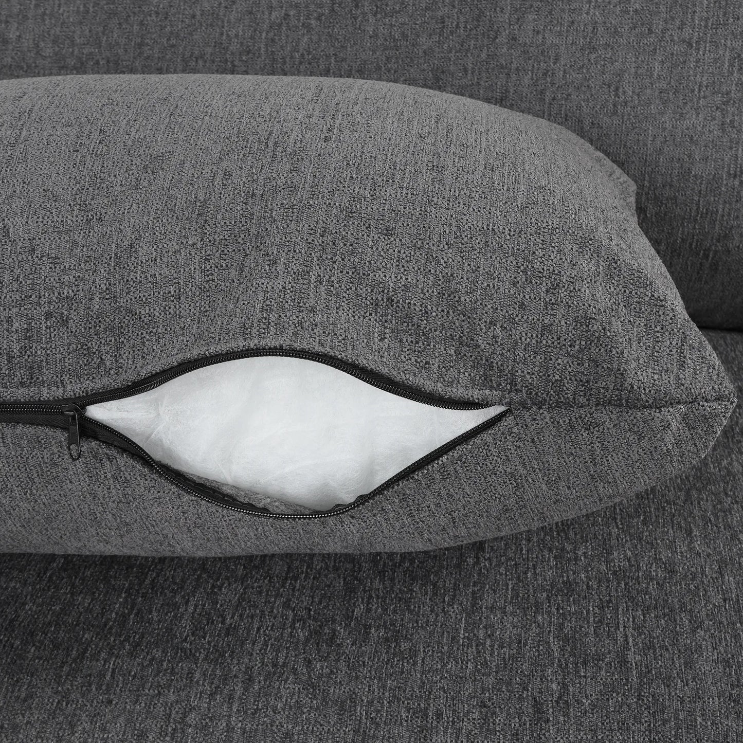 Comfy Sectional Cloud Couch, Chenille Sofa with Ottoman, Grey
